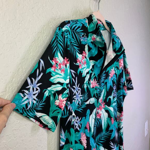 TOMMY BAHAMA GOLF Dress L Athletic Tennis Tropical Floral Ruffle Hem Quarter Zip - Picture 9 of 13